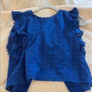Blue Eyelet Ruffle Top